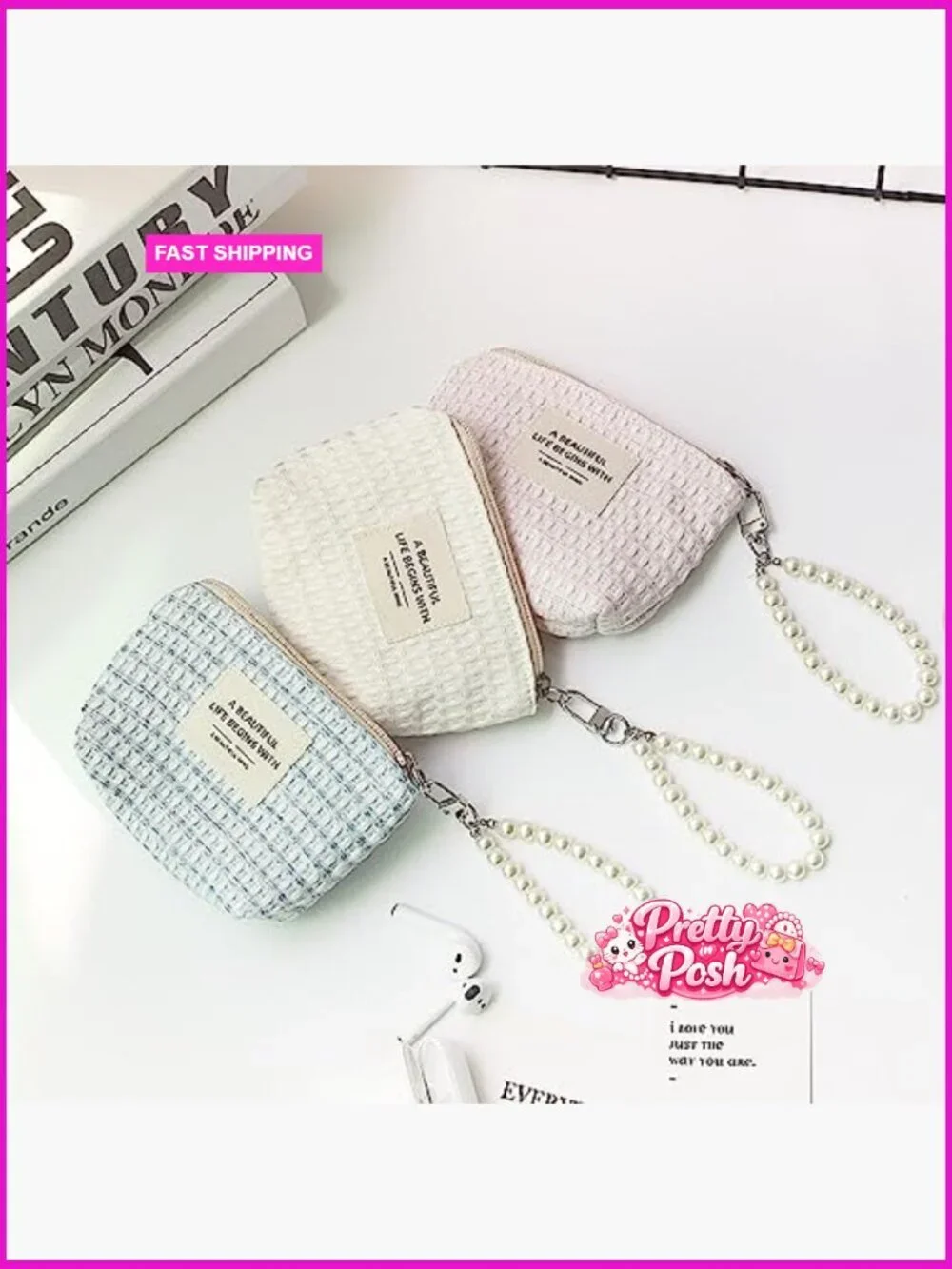 Cotton Plaid Mini Makeup Bag Zipper Pouch Travel Toiletry Organizer